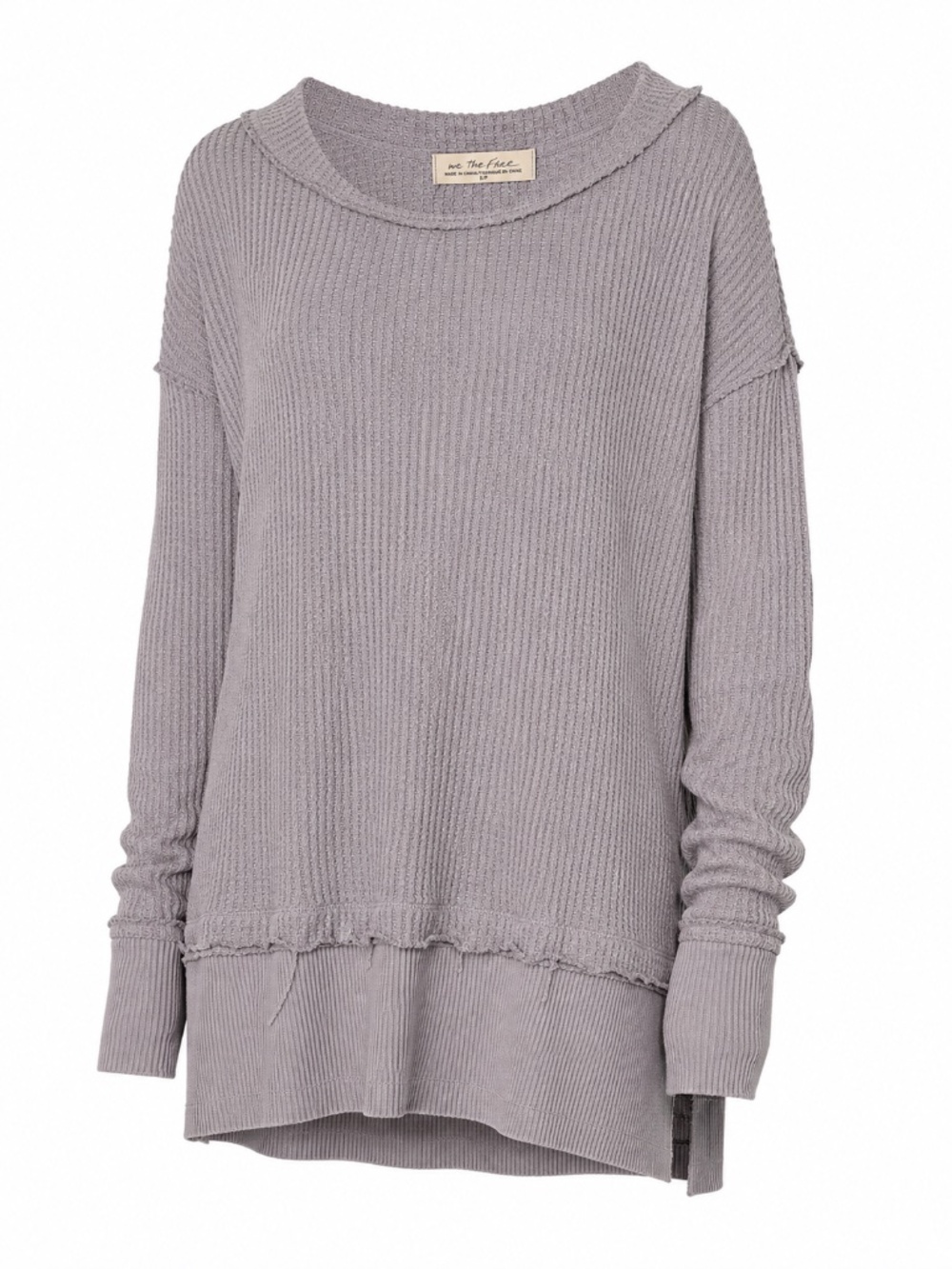 Free People We The Free North Shore Thermal Waffle Knit Top Grey Small S